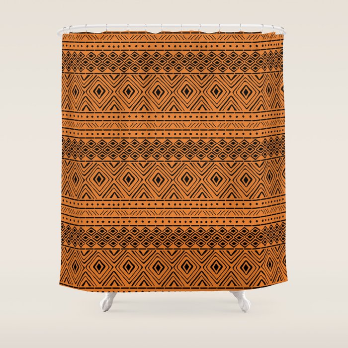 African Mud Cloth // Orange Shower Curtain Gallery Image 1
