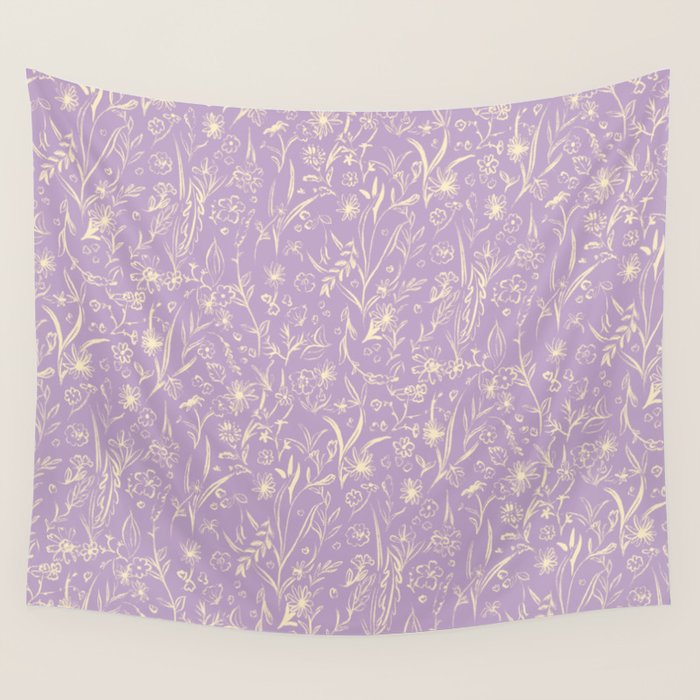 Wild Garden Drawing (Lilac) Wall Tapestry Gallery Image 4