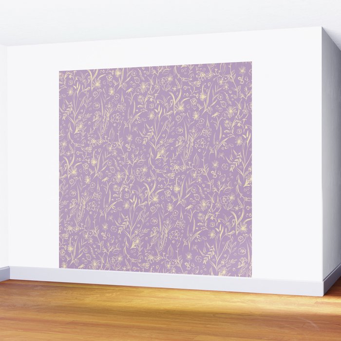 Wild Garden Drawing (Lilac) Wall Mural Gallery Image 2