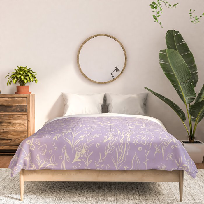 Wild Garden Drawing (Lilac) Comforter Gallery Image 3