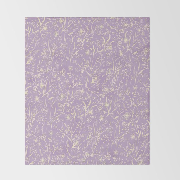 Wild Garden Drawing (Lilac) Throw Blanket Gallery Image 2
