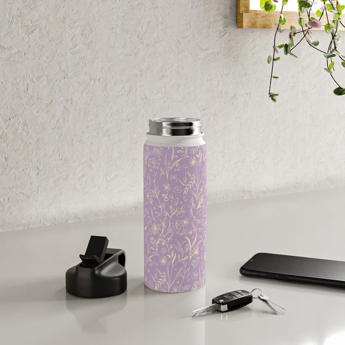 Wild Garden Drawing (Lilac) Water Bottle Gallery Image 4