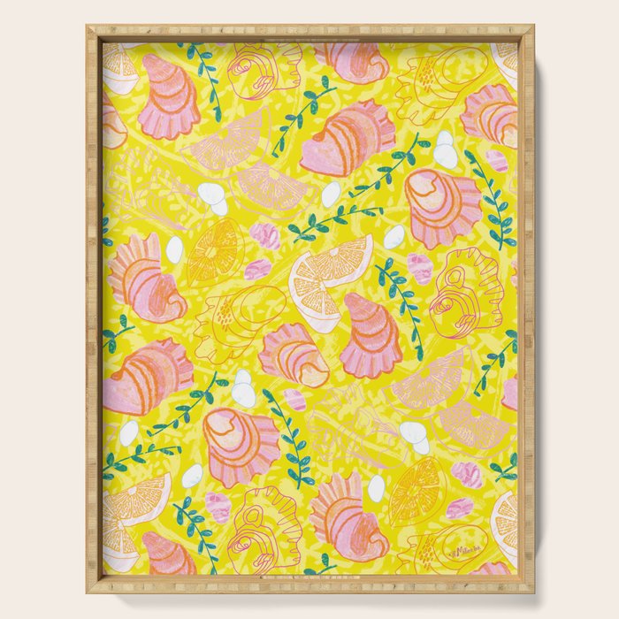 Coastal Oysters on the Beach in Lemon Yellow & Peach Serving Tray Gallery Image 1