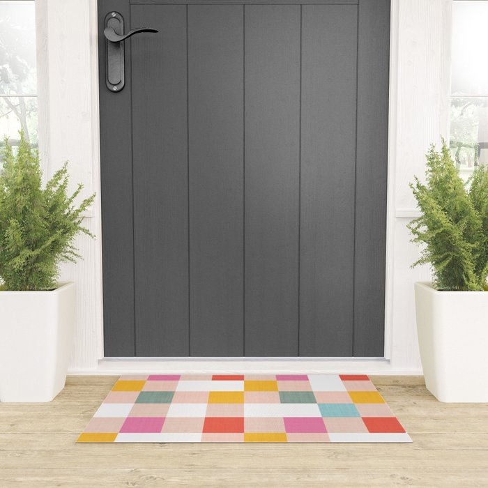 Playful Summer Gingham Check pattern Welcome Mat Gallery Image 3