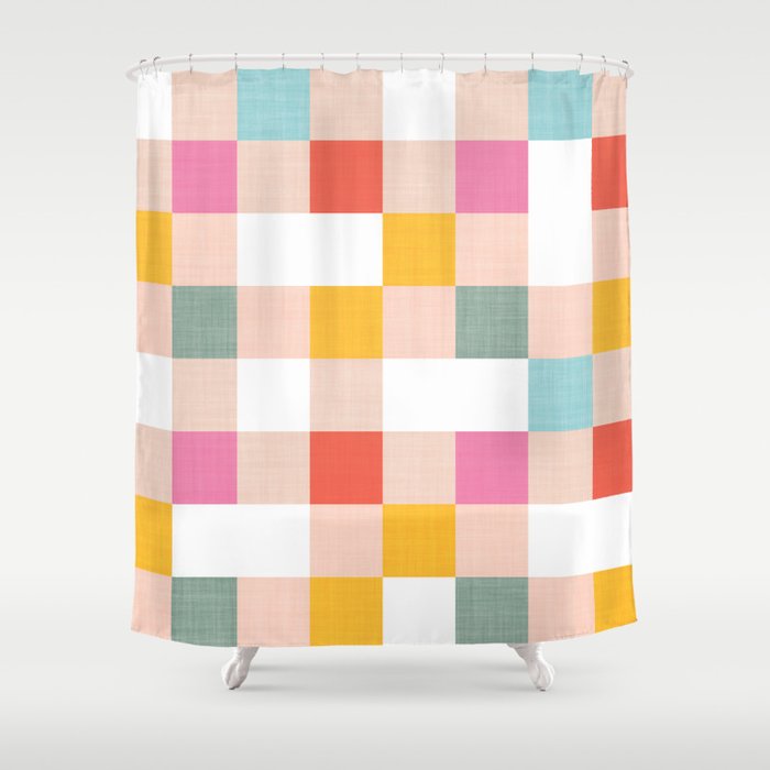 Playful Summer Gingham Check pattern Shower Curtain Gallery Image 1