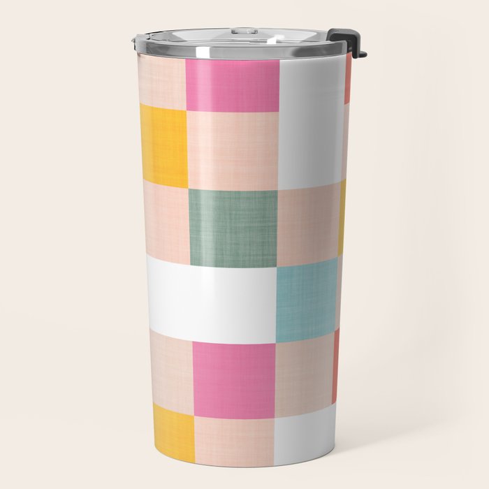 Playful Summer Gingham Check pattern Travel Mug Gallery Image 2