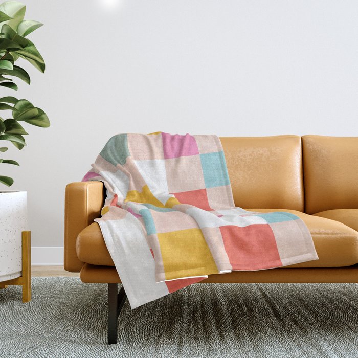 Playful Summer Gingham Check pattern Throw Blanket Gallery Image 1