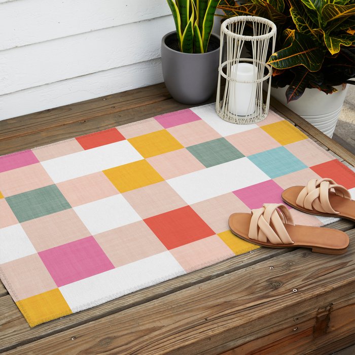 Playful Summer Gingham Check pattern Outdoor Rug Gallery Image 2