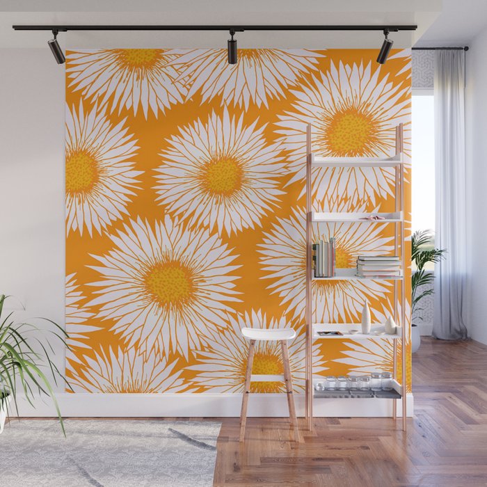 Orange and White Sunflowers Wall Mural Gallery Image 1