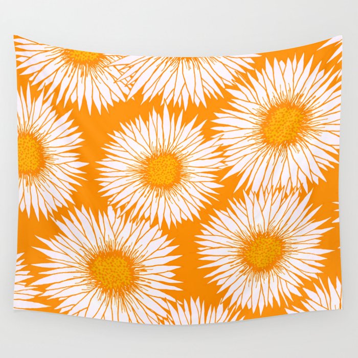 Orange and White Sunflowers Wall Tapestry Gallery Image 1