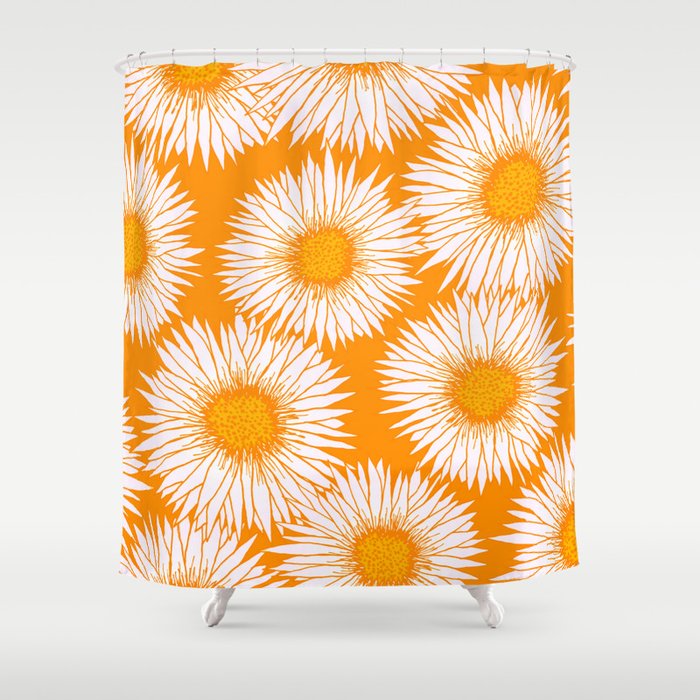 Orange and White Sunflowers Shower Curtain Gallery Image 1
