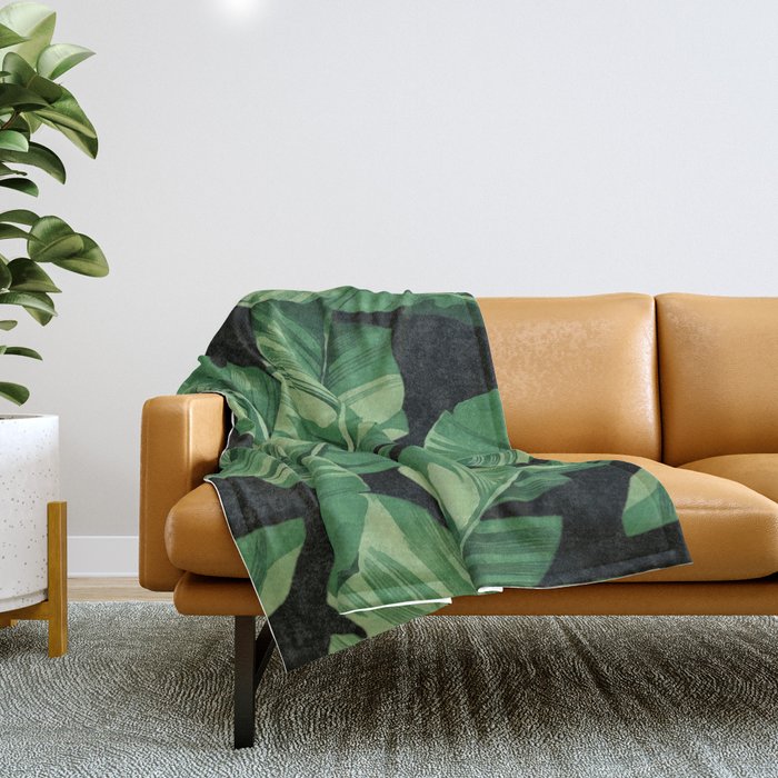 Tropical banana leaves II Throw Blanket Gallery Image 1