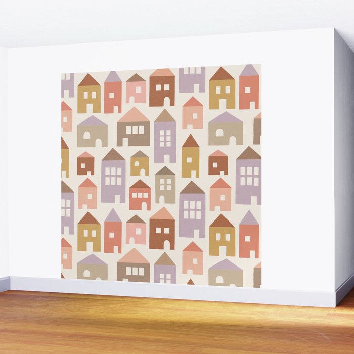 Happy Houses - Earth Tones Wall Mural Gallery Image 2