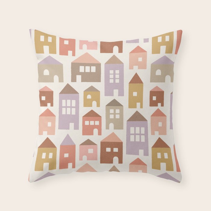 Happy Houses - Earth Tones Throw Pillow Gallery Image 6