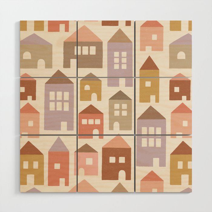 Happy Houses - Earth Tones Wood Wall Art Gallery Image 1