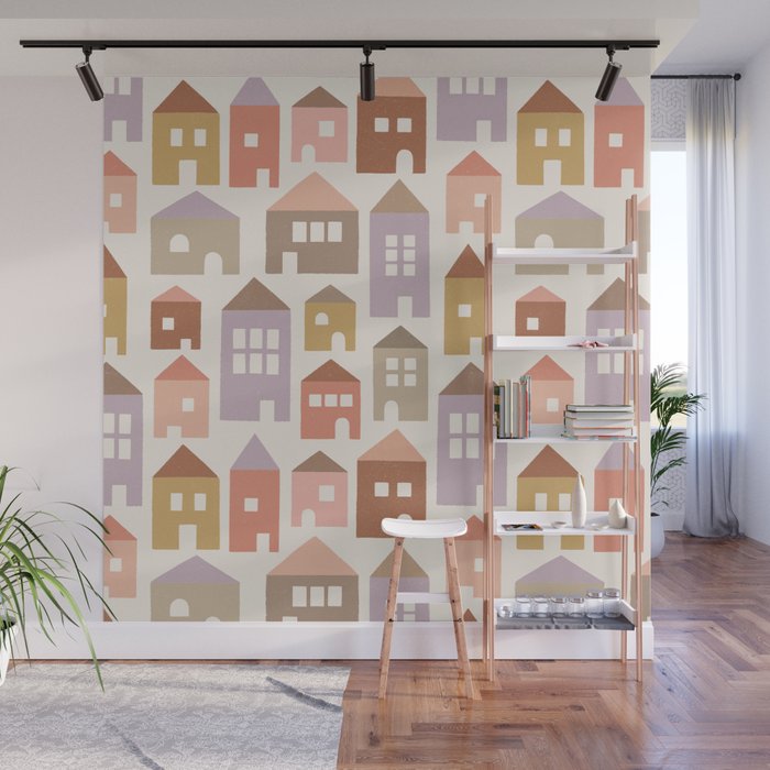 Happy Houses - Earth Tones Wall Mural Gallery Image 1