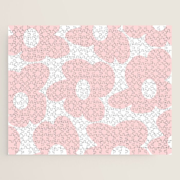 Large Baby Pink Retro Flowers on White Background #decor #society6 #buyart Jigsaw Puzzle Gallery Image 1