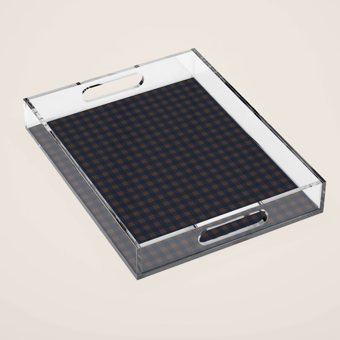 Gingham Check Dark Plaid Pattern in Navy Blue and Brown Acrylic Tray Gallery Image 1