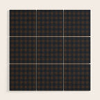Gingham Check Dark Plaid Pattern in Navy Blue and Brown Wood Wall Art Gallery Image 1