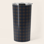 Gingham Check Dark Plaid Pattern in Navy Blue and Brown Travel Mug Gallery Image 1