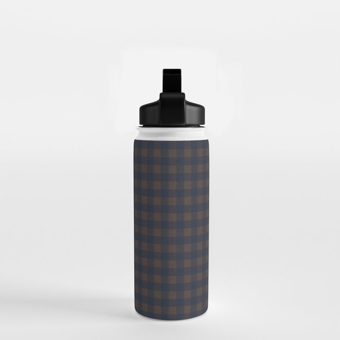 Gingham Check Dark Plaid Pattern in Navy Blue and Brown Water Bottle Gallery Image 2