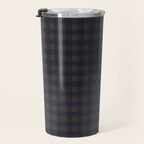 Gingham Check Dark Plaid Pattern in Navy Blue and Brown Travel Mug Gallery Image 3