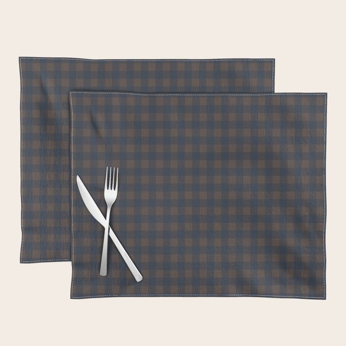 Gingham Check Dark Plaid Pattern in Navy Blue and Brown Placemat Gallery Image 1