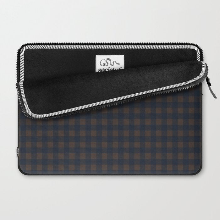 Gingham Check Dark Plaid Pattern in Navy Blue and Brown Laptop Sleeve Gallery Image 2