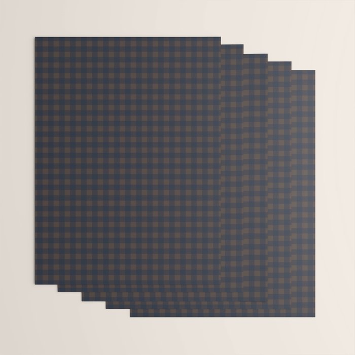 Gingham Check Dark Plaid Pattern in Navy Blue and Brown Wrapping Paper Gallery Image 3