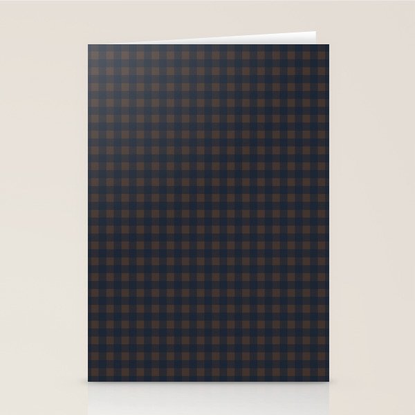 Gingham Check Dark Plaid Pattern in Navy Blue and Brown Stationery Card Gallery Image 2