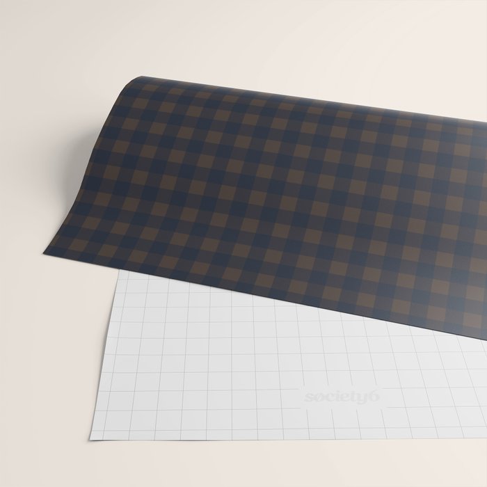 Gingham Check Dark Plaid Pattern in Navy Blue and Brown Wrapping Paper Gallery Image 2