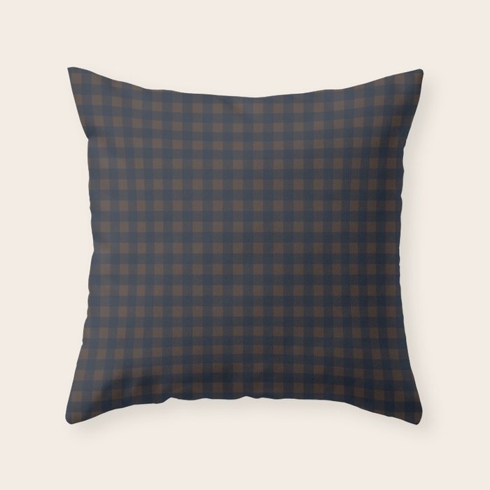 Gingham Check Dark Plaid Pattern in Navy Blue and Brown Throw Pillow Gallery Image 6