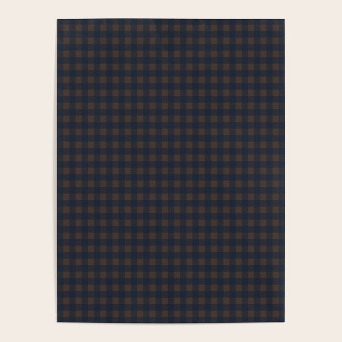 Gingham Check Dark Plaid Pattern in Navy Blue and Brown Poster Gallery Image 1