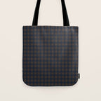 Gingham Check Dark Plaid Pattern in Navy Blue and Brown Tote Bag Gallery Image 1