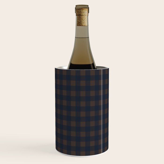 Gingham Check Dark Plaid Pattern in Navy Blue and Brown Wine Chiller Gallery Image 3