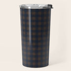 Gingham Check Dark Plaid Pattern in Navy Blue and Brown Travel Mug Gallery Image 2