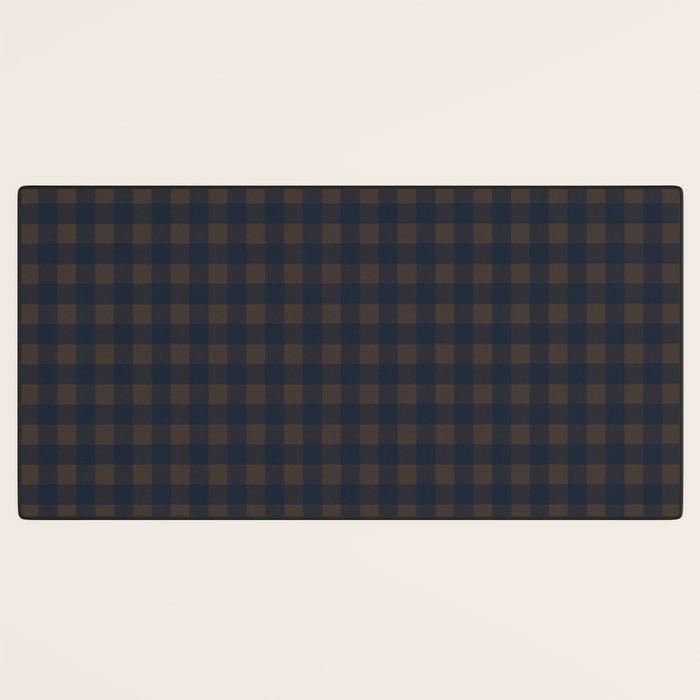 Gingham Check Dark Plaid Pattern in Navy Blue and Brown Desk Mat Gallery Image 3