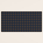 Gingham Check Dark Plaid Pattern in Navy Blue and Brown Desk Mat Gallery Image 3