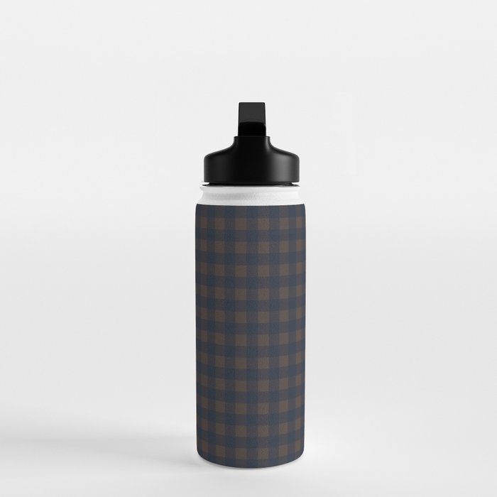 Gingham Check Dark Plaid Pattern in Navy Blue and Brown Water Bottle Gallery Image 3