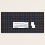 Gingham Check Dark Plaid Pattern in Navy Blue and Brown Desk Mat Gallery Image 1
