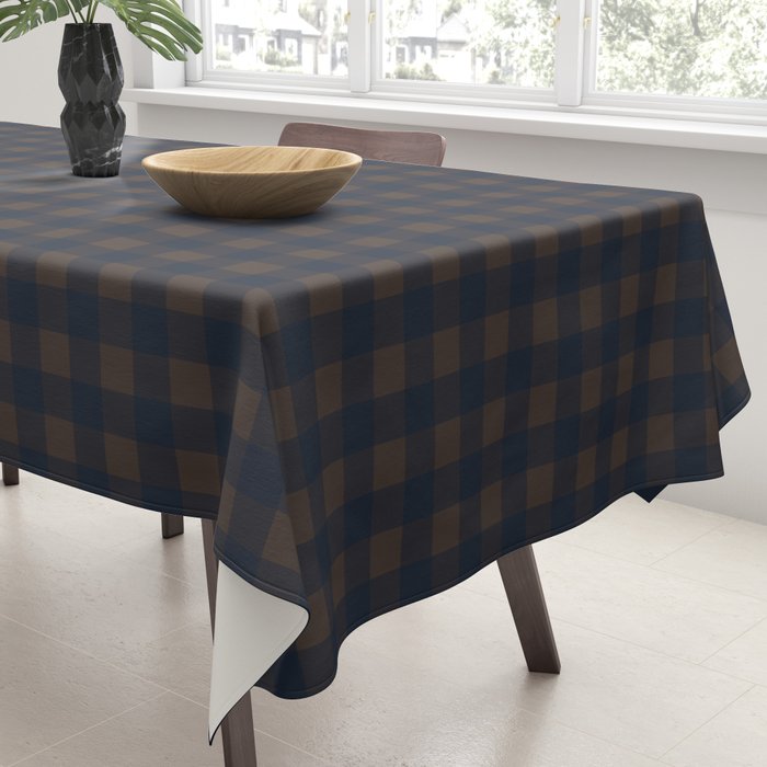 Gingham Check Dark Plaid Pattern in Navy Blue and Brown Tablecloth Gallery Image 3