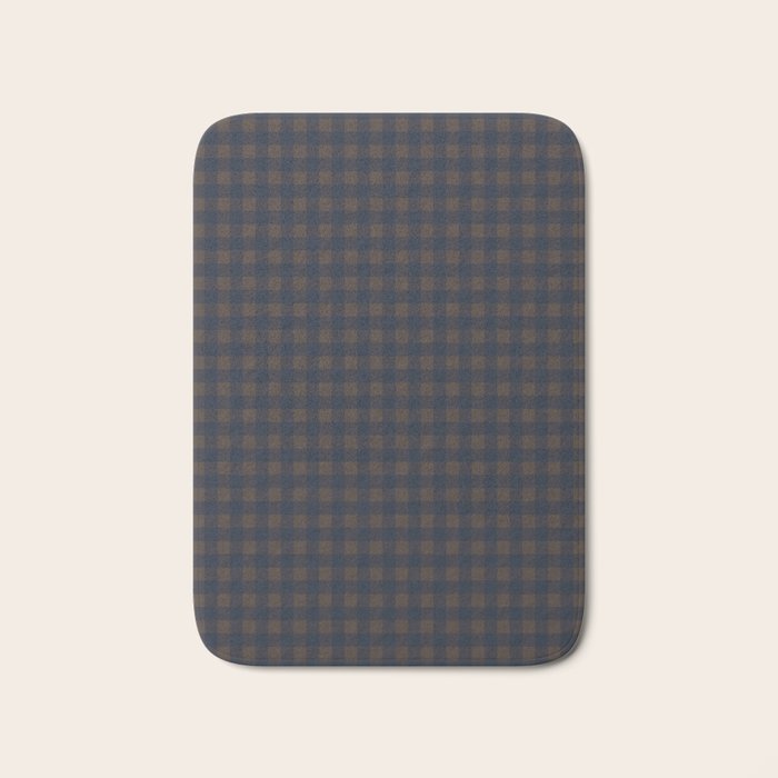 Gingham Check Dark Plaid Pattern in Navy Blue and Brown Bath Mat Gallery Image 1