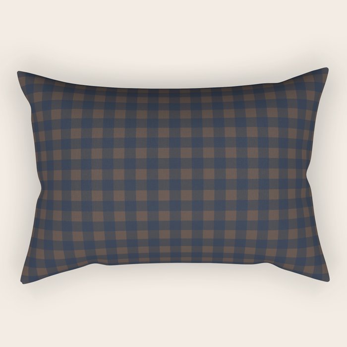 Gingham Check Dark Plaid Pattern in Navy Blue and Brown Rectangular Pillow Gallery Image 2