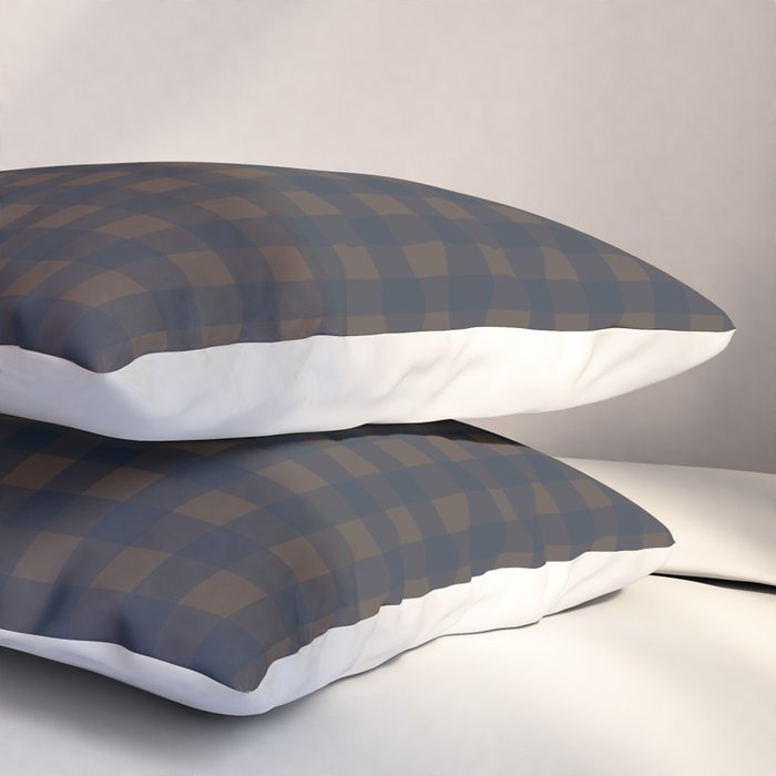 Gingham Check Dark Plaid Pattern in Navy Blue and Brown Pillow Sham Gallery Image 3