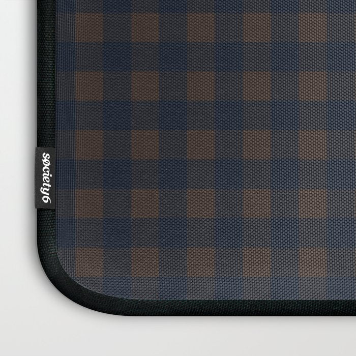 Gingham Check Dark Plaid Pattern in Navy Blue and Brown Laptop Sleeve Gallery Image 3