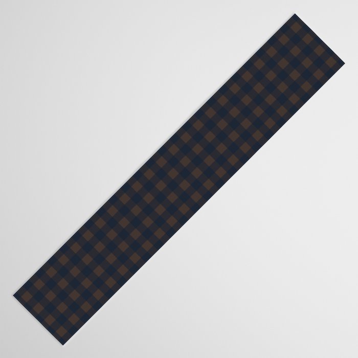 Gingham Check Dark Plaid Pattern in Navy Blue and Brown Table Runner Gallery Image 3