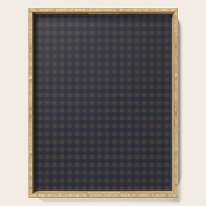 Gingham Check Dark Plaid Pattern in Navy Blue and Brown Serving Tray Gallery Image 1