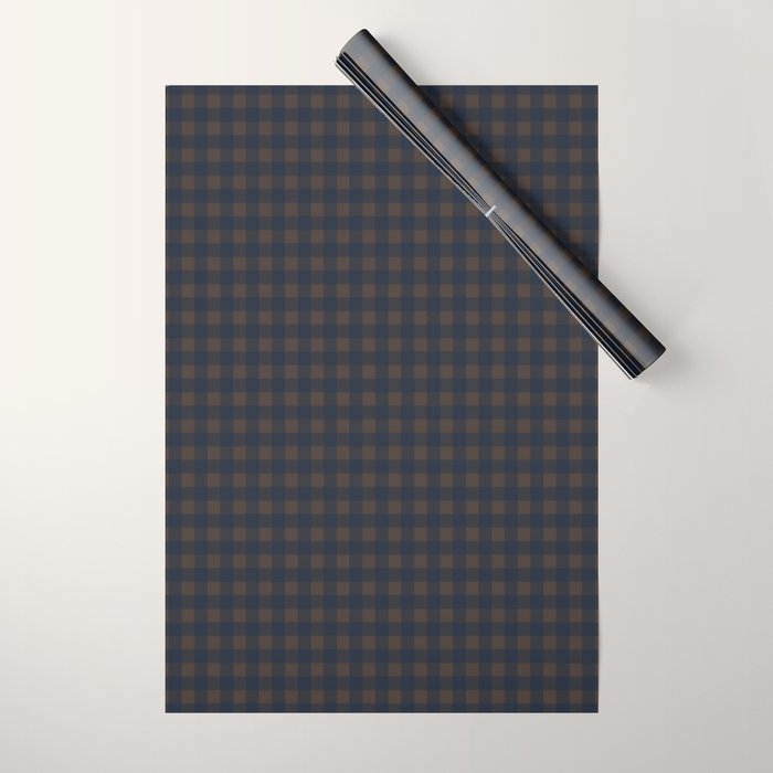 Gingham Check Dark Plaid Pattern in Navy Blue and Brown Wrapping Paper Gallery Image 1
