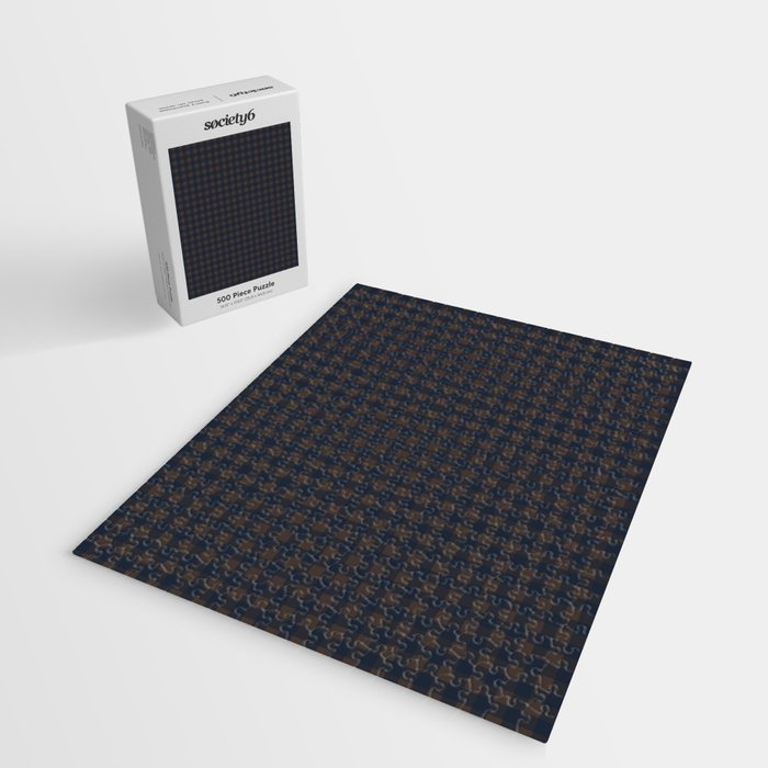 Gingham Check Dark Plaid Pattern in Navy Blue and Brown Jigsaw Puzzle Gallery Image 2