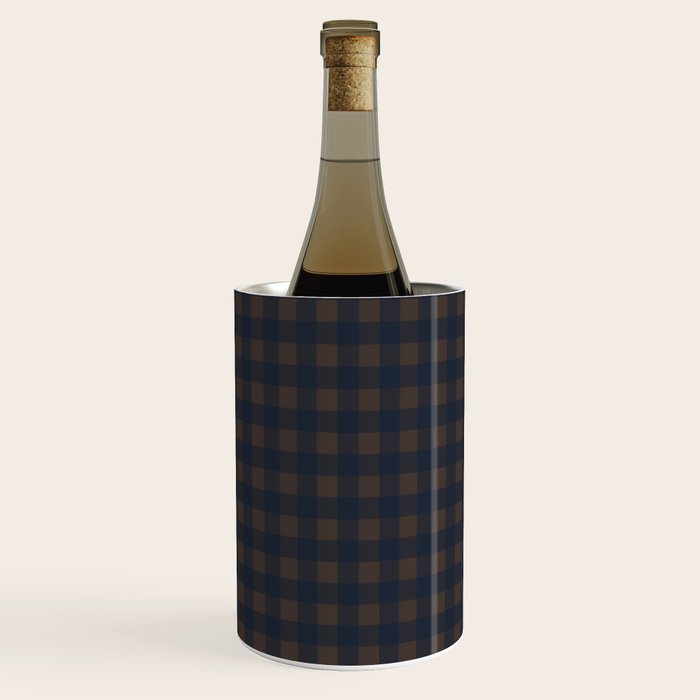 Gingham Check Dark Plaid Pattern in Navy Blue and Brown Wine Chiller Gallery Image 1
